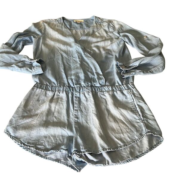 Anthropologie Cloth & Stone chambray romper Woman’s Size S Convertible Sleeve - Picture 7 of 16